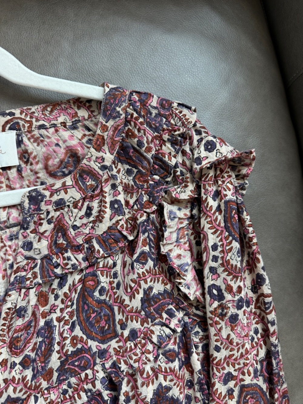 Cleobella Burgundy Purple Cream Paisley Button-Front Blouse - Picture 4 of 5